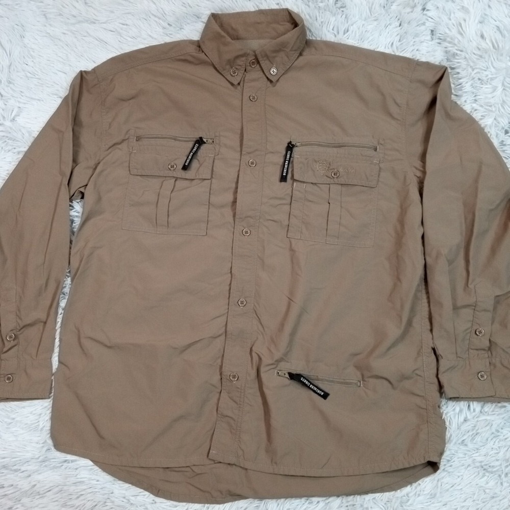 Northern Lights Shirt Mens 2XL Brown Fishing Pockets Alaska Logo Vented Gorpcore